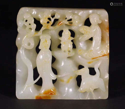 HETIAN JADE CARVED CRANE PATTERN PENDANT