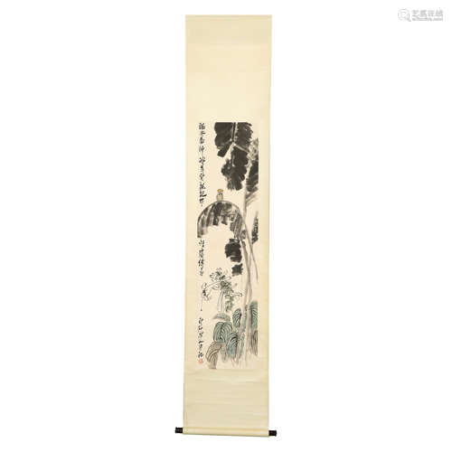 CHINESE INK PAINTING OF FLOWERS AND BIRD