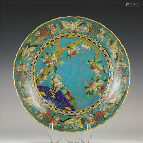 A CHINESE CLOISONNE FLOWERS PHOENIX PATTERN VIEWS PLATE/QING...