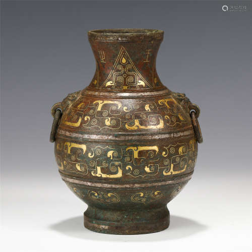 A CHINESE GOLD AND SILVER INLAY BRONZE VASE/ZHANGUO DYNASTY
