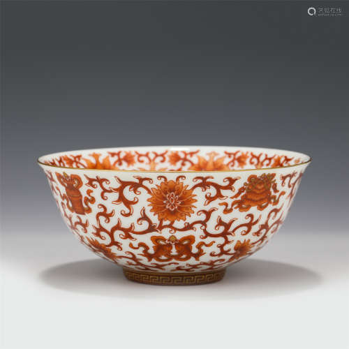 A CHINESE COPPER RED PORCELAIN EIGHT TREASURES FLOWERS PATTE...