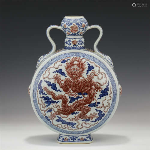 A CHINESE BLUE AND WHITE UNDERGLAZED RED PORCELAIN DRAGON PA...