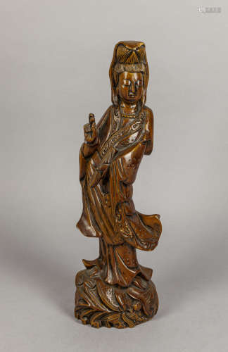 Chinese Old Carved Wood Figure of Guanyin