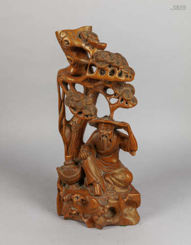 Large Chinese Carved Boxwood Table Sculpture