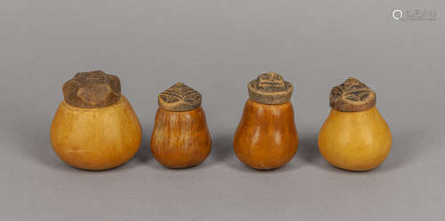Set Collectible Chinese Gourd Covered Jars