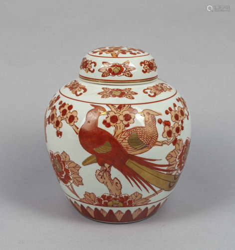 Chinese export coral-red porcelain covered jar
