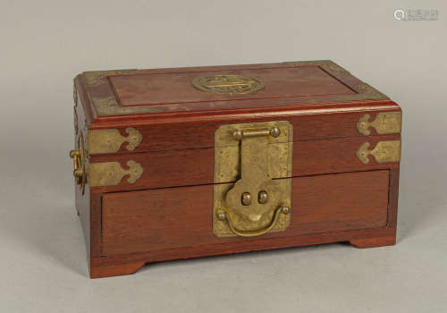 Chinese Wood & Brass Jewelry Box