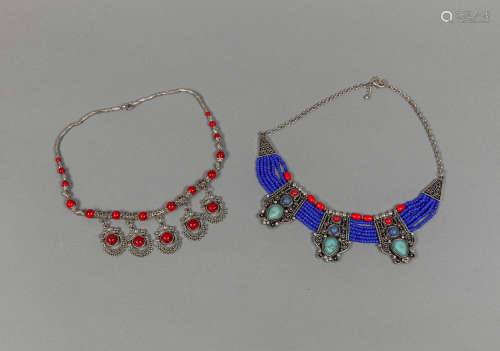 Set Native American Pewter & Gem Stone Necklaces