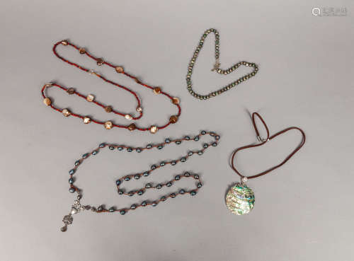 Groups Designed Blueish Pearl Shell Necklaces