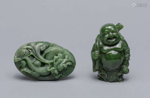 Chinese Export Spinach Jade Carvings