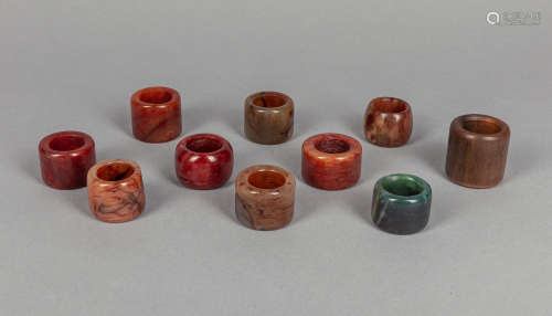 Set Chinese Carved Jade Stone Thumb Rings