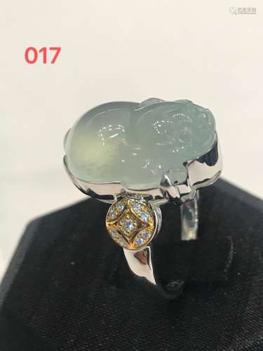 18k金高冰种金蟾钻石戒指