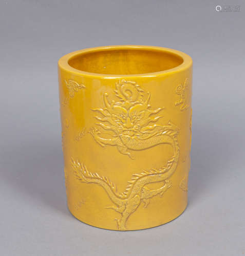 Chinese Yellow Glazed Porcelain Brush Pot