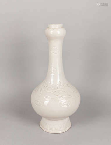 Tall Chinese Cream Glazed Porcelain Dragon Vase