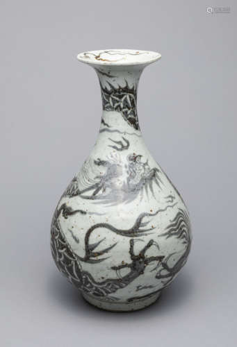 Large Korean Blue White Porcelain Dragon Vase