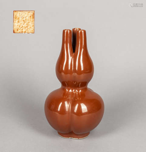 Chinese Brown Glazed Triple-Gourd Porcelain Vase