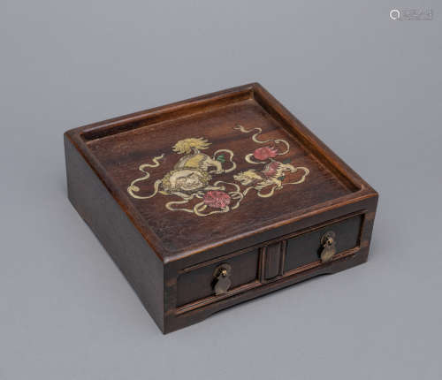 Chinese Rose Wood Box Inlaid Mother of Pearl
