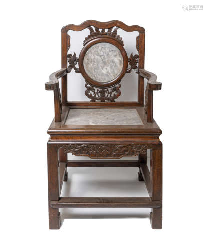 Chinese Wood Armchair Inlaid Marble