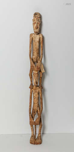 Tall African Old Carved Abstract Wood Tribal Warrior