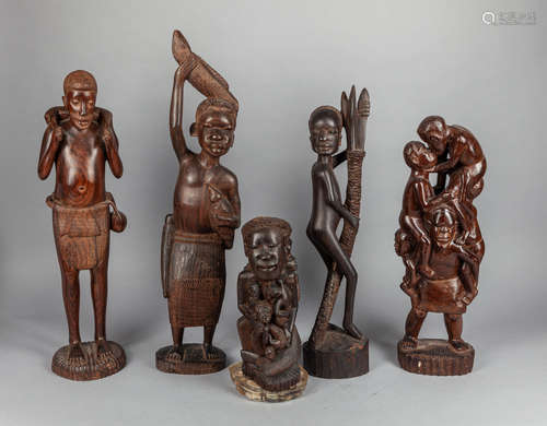 Large Set African Carved Wood Sculptures