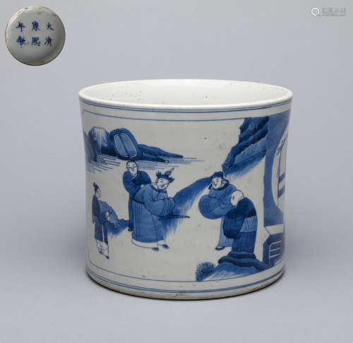 Large Chinese Blue White Porcelain Brush Pot
