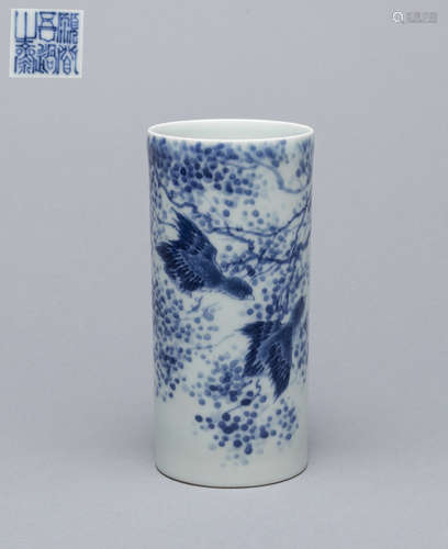 Chinese Export Blue White Porcelain Brush Pot