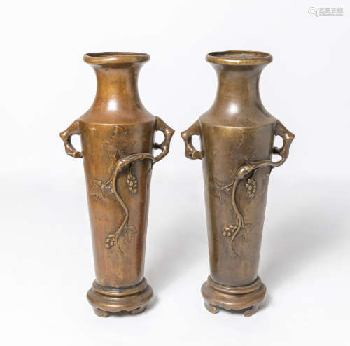 Pairs Tall Japanese Old Taisho Bronze Vases