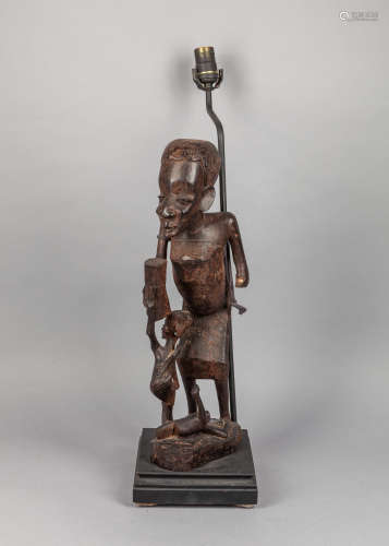 Large African Carved Table Sculpture of Lamp