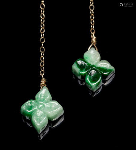 Pairs Chinese 14K Jade Jadeite Carving Earrings