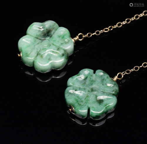 Pairs Chinese 14K Jade Jadeite Carving Earrings