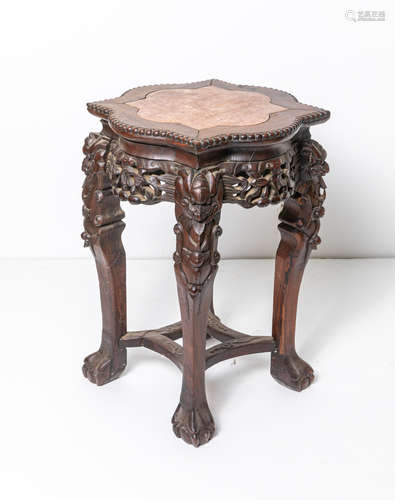 Chinese Old Rosewood Tall Table Inlaid Marble