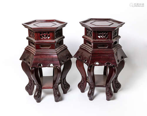 Pair Chinese Tall Rosewood Stands