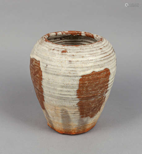 Designed American Art Cream Glazed Pottery Jar