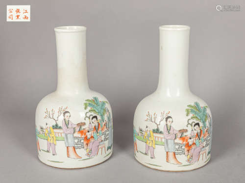 Pairs Chinese Export Famille Rose Porcelain Decor Vases
