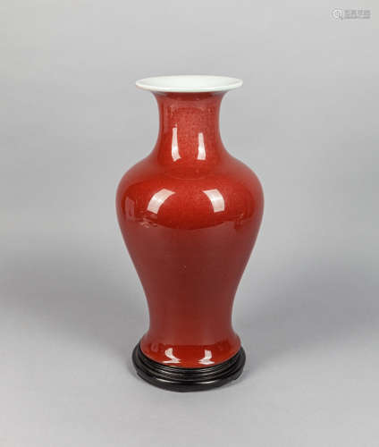 Chinese Red Glazed Porcelain Lamp Vase