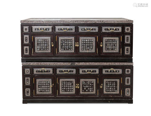 Set Korean Old Cabinet Inlaid Mother of Pearl