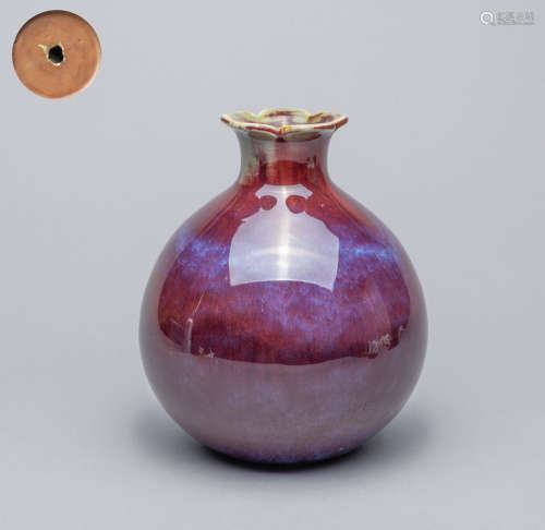 Chinese Flambe Glazed Porcelain Lamp Vase
