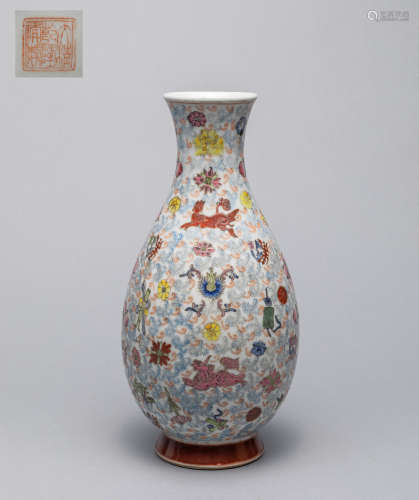 Tall Chinese Enameled Porcelain Decor Vase