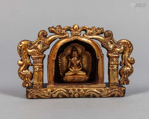 Chinese/Tibetan Gilt Bronze Cabinet Buddha