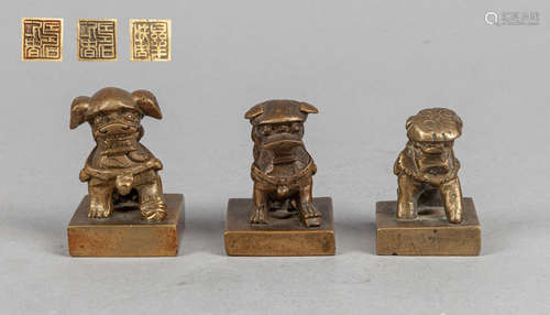 Sets Chinese Bronze Foo Lion Seals