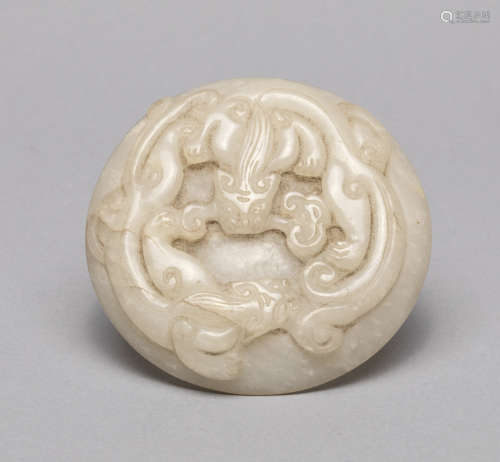 Large Chinese White Jade Stone Dragon Plaque