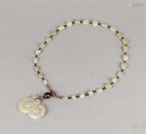 Chinese Export Pebble Jade Necklace