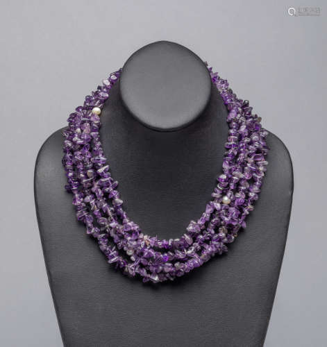 Long Designed Silver Clear Amethyst Necklace