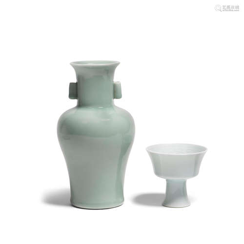 A celadon glazed porcelains Yongzheng marks The vase: 20th c...