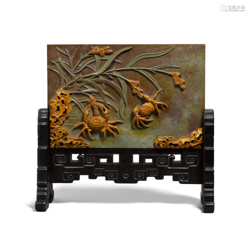 A carved duan stone table screen