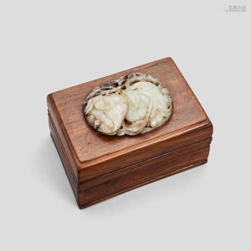 a jade mounted wood box the Jade, 18th/19th century