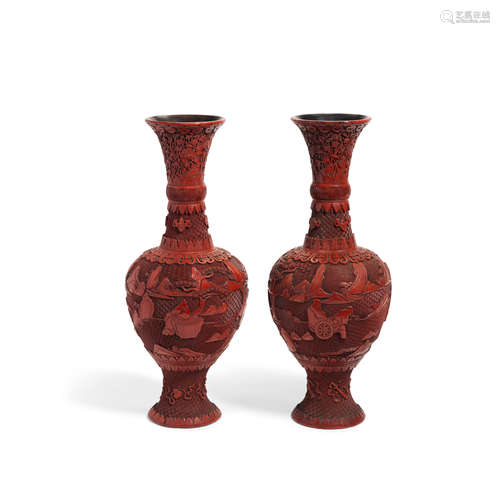 A pair of cinnabar lacquer vases Late Qing/Republic period