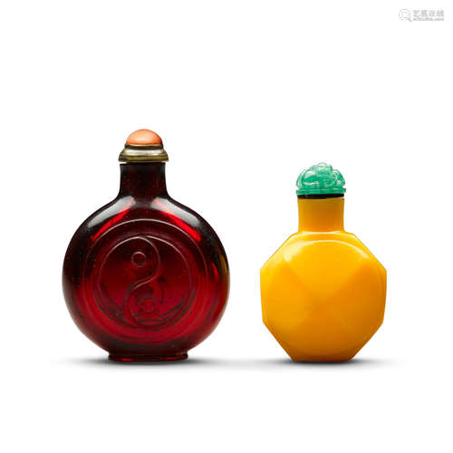 Two colored glass snuff bottles