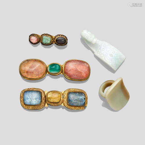 Five jade and hardstone decorations Qing dynasty and later