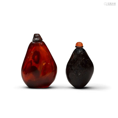 Two amber snuff bottles